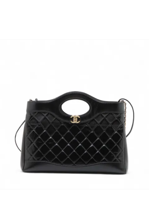 CHANEL Pre-Owned 2021-2026 Mini Shiny Crumpled Calfskin 31 Shopping Bag satchel Black EE93NLSMMB1AJUG5