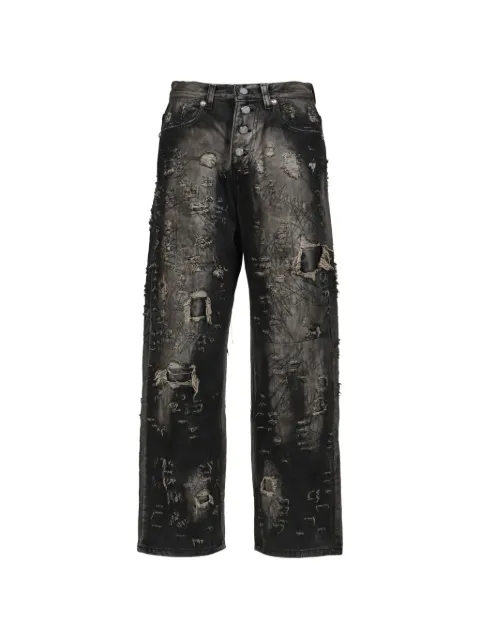 THUG CLUB hard-washed damaged loose-fit jeans Black TC25PT2002