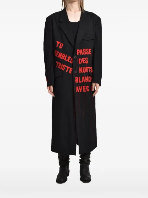 Yohji Yamamoto slogan-print single-breasted coat Black HOJ261201A24