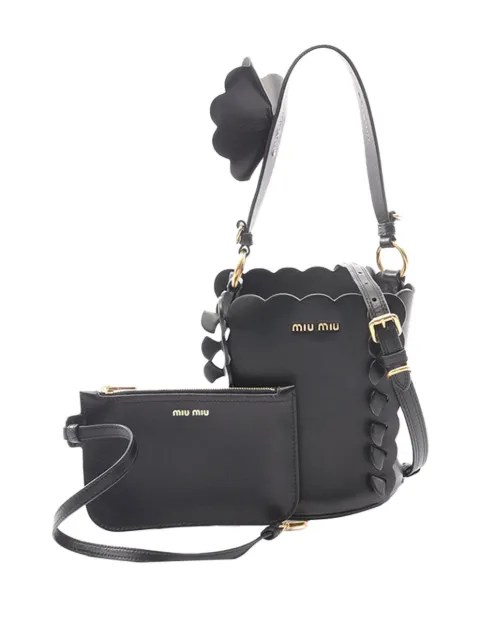 Miu Miu Pre-Owned 2010-2026 Leather Flower Bucket Bag satchel Black A35EYRYGOENE53LF