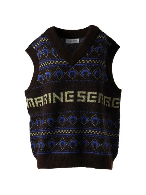 Marine Serre jacquard-knit V-neck vest Black UTK004ABRW