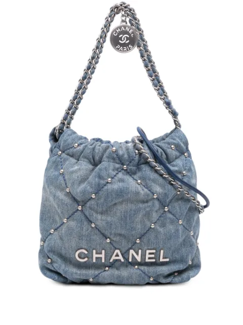 CHANEL Pre-Owned 2021-2026 Mini Denim Studded 22 Handbag satchel Blue 3SAVZ65IE0AI5LOV