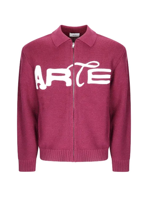 Arte Antwerp logo-embroidered zip-up cardigan Red 021K
