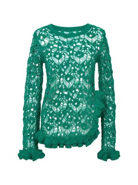 Muller Of Yoshiokubo frilled lace-knit blouse Green MLS25804
