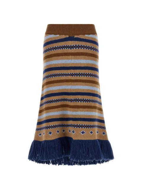 Alanui Sweet Winter fringed jacquard midi skirt Brown LWHL041E26