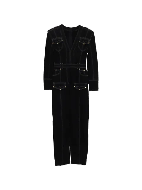 Balmain Pre-Owned V-neck denim jumpsuit Black RFCPUUSCL784914W