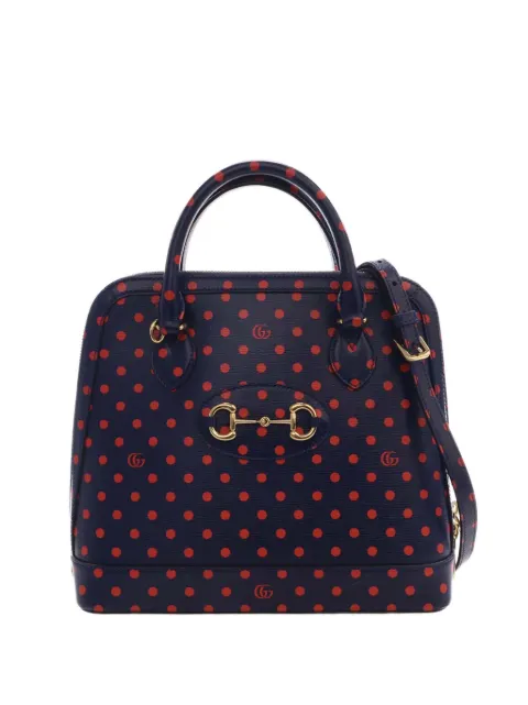 Gucci Pre-Owned 2000-2015 Small Calfskin Polka Dot Horsebit 1955 Top Handle satchel Blue X7RW16ZAL28X98LR