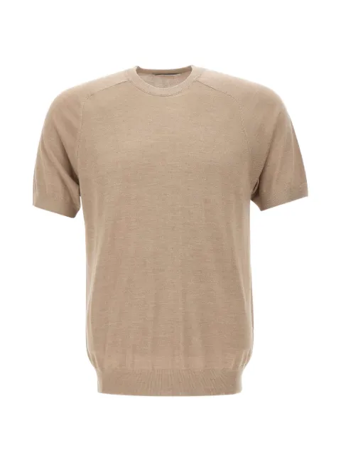 Kangra short-sleeve saddle-shoulder fine-knit T-shirt Neutrals 302021017