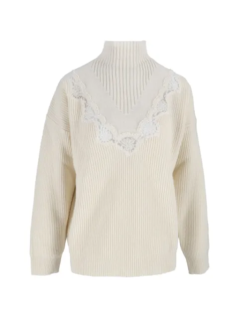 Ermanno Scervino lace-trim ribbed-knit sweater White D49EM039E88
