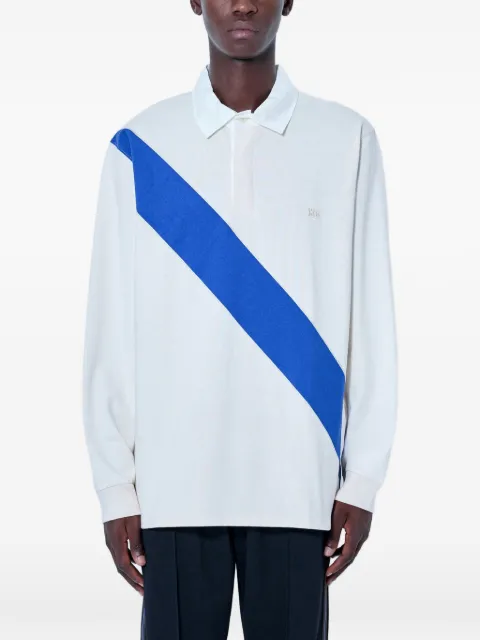 Wales Bonner diagonal-stripe long-sleeve polo shirt White MA26JE20JE02150