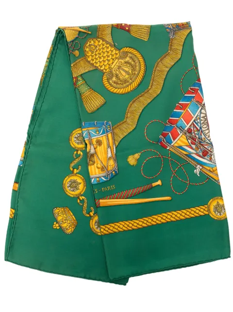Hermès Pre-Owned 2000-2026 Les Tambours Silk Scarf 90 scarves Green Q8QJ6IAO1QJHD2J6