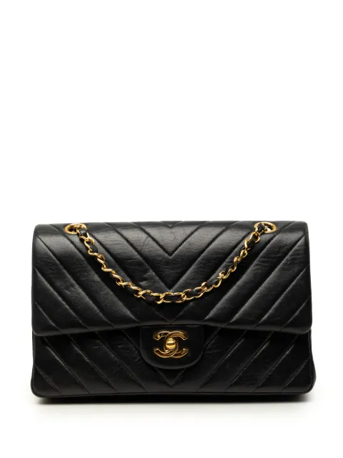CHANEL Pre-Owned 1991-1994 Medium Classic Chevron Lambskin Double Flap shoulder bag Black 5QTS2PY59HI9I835