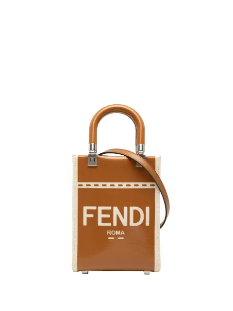 Fendi Pre-Owned 2010-2026 Mini Patent and Canvas Sunshine Shopper Tote satchel Brown SEJI461HDG1HFNGX