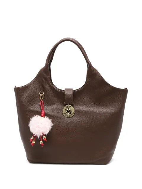 Love Moschino logo-plaque pompom-charm tote bag Brown JC4238PP0PKI0