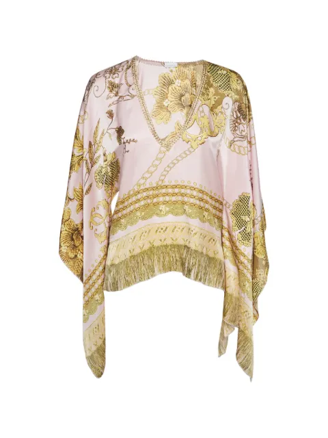 La Perla Baroque Chain-print kimono-sleeve blouse Pink 1411579