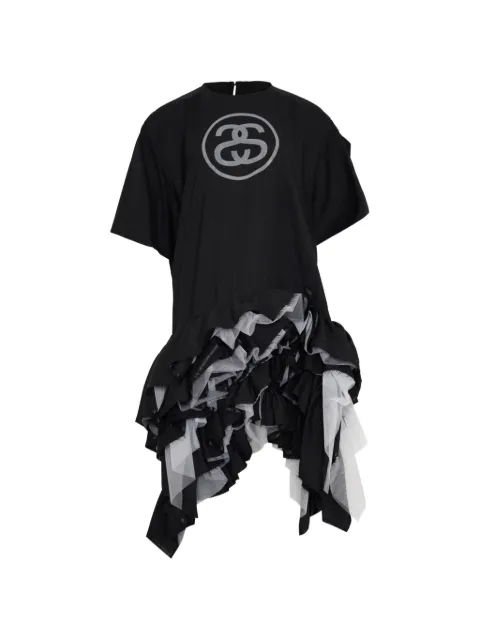 Junya Watanabe graphic-print ruffled mini dress Black JRO0400511