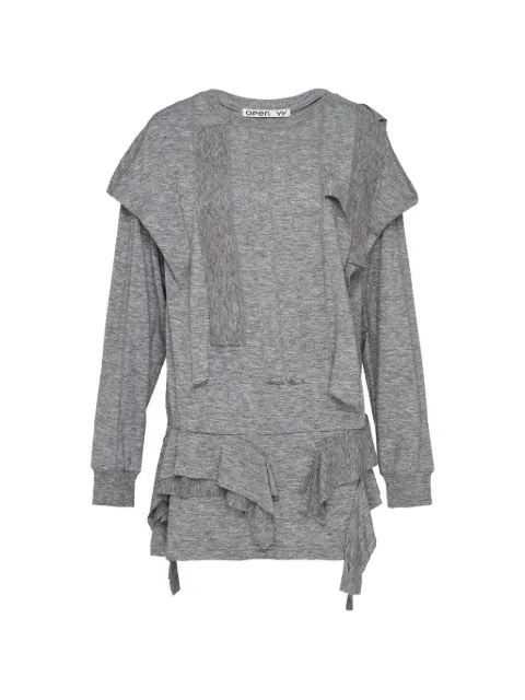 Open YY raw-cut ruffled top Grey YY263TS00100GRY