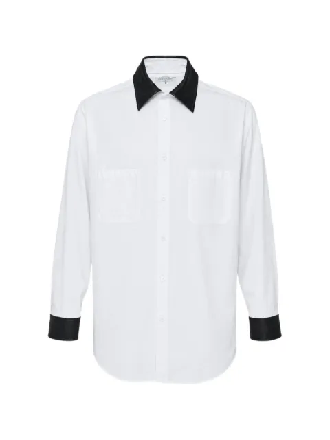 Yohji Yamamoto leather-trim long-sleeve shirt White HWB59831