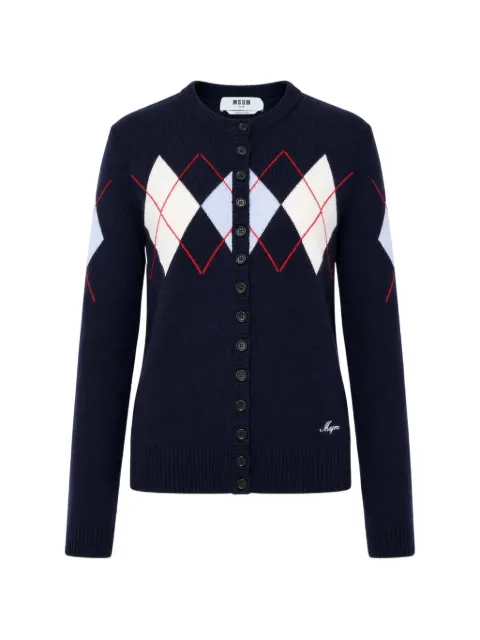 MSGM argyle crew-neck cardigan Blue 4141MDM20326777489