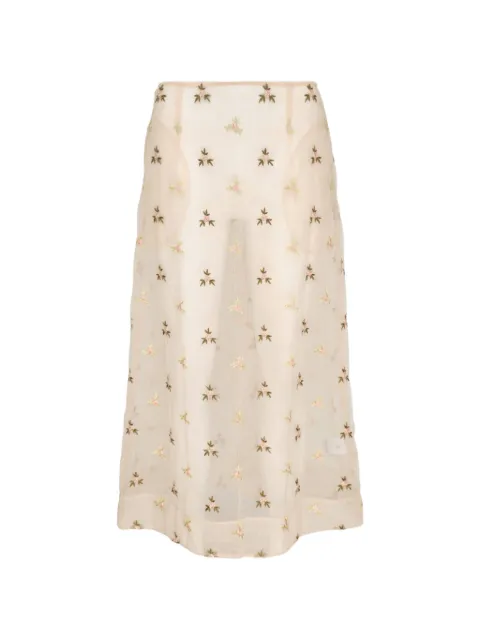 Simone Rocha Rosebud embroidered tulle midi skirt Neutrals 3222133100