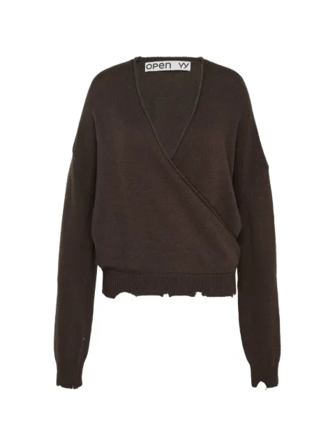Open YY criss-cross distressed sweater Brown YY263KT00500BRW