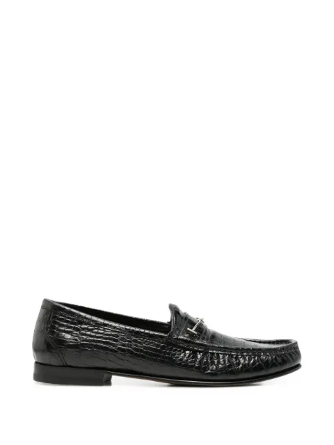TOM FORD crocodile-effect T-bar loafers Black J1670LCL395P