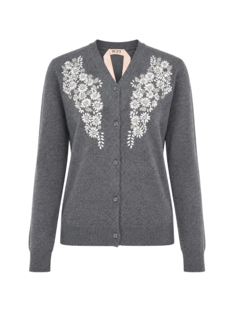 Nº21 floral-embroidered cardigan Grey 26IN2M0A03790048995