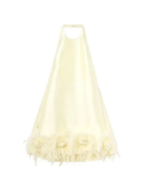 Self-Portrait feather-trim taffeta mini dress Yellow 600091604YEL004