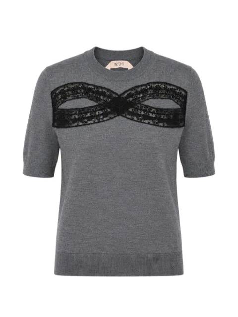 Nº21 lace-trim crew-neck T-shirt Grey PF26A03670198995