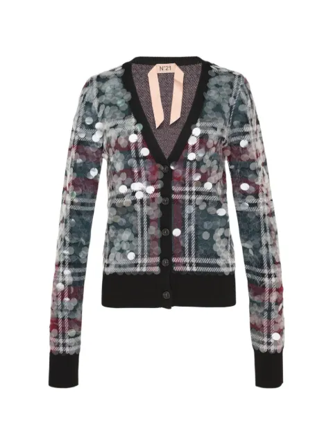 Nº21 plaid sequin-embellished wool cardigan Green PF26A04190060001