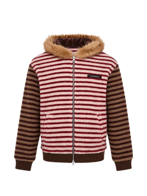 Andersson Bell stripe-patchwork faux-fur-trim hoodie Neutrals ATB1607U00MULTI
