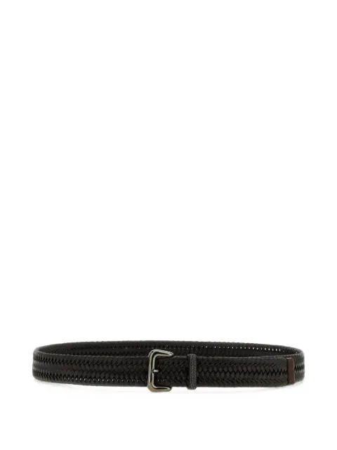 Brunello Cucinelli stretch braided leather belt with shiny loop Brown M0NPPC34FCMORO
