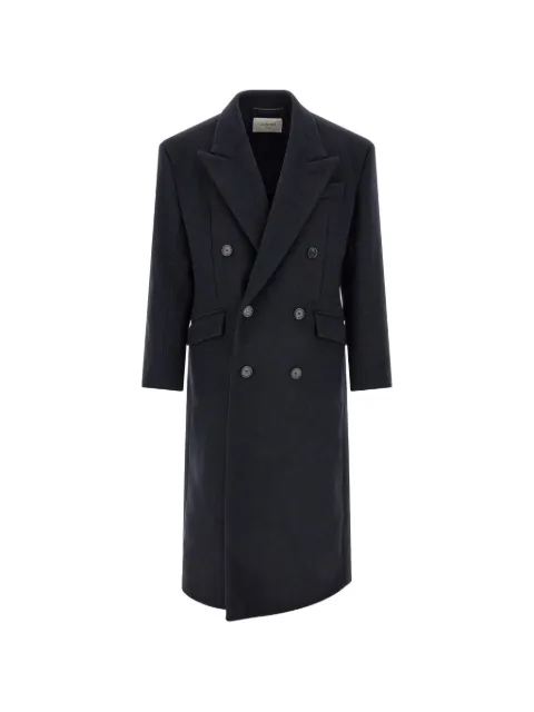 Saint Laurent long coat in double-face wool felt Blue 867515Y1O10