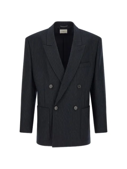 Saint Laurent double-breasted jacket in pin-dot stripe wool gabardine Blue 876230Y1I744050