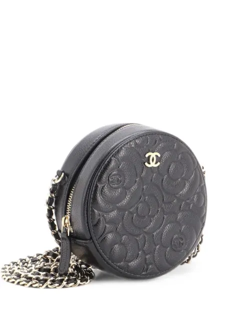 CHANEL Pre-Owned Round Clutch with Chain Camellia Caviar Mini crossbody bag Black K08HHPGX2BDWZ014