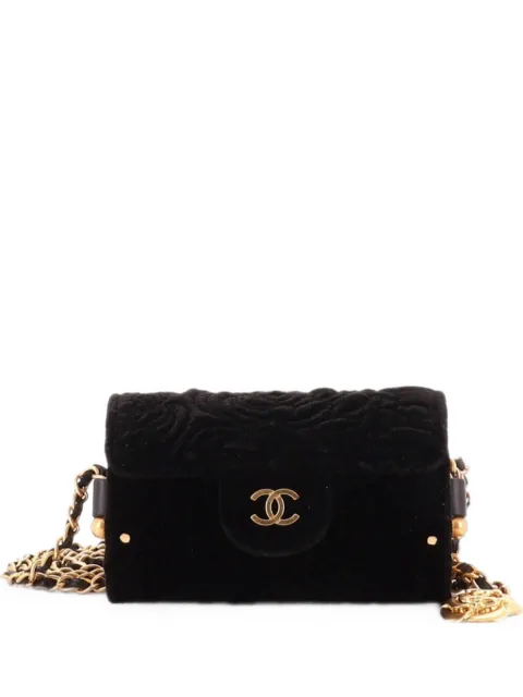 CHANEL Pre-Owned CC Barrel Chain Crossbody Bag Camellia Velvet Small belt bag Black Z2PNH9EHFLXHYBI8