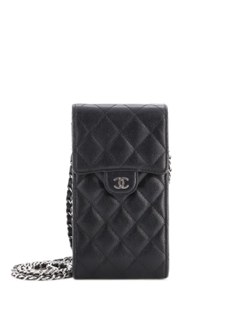 CHANEL Pre-Owned CC Flap Phone Holder Crossbody Bag Quilted Caviar clutch bag Black IXGFBS1A0VJJ8MPU