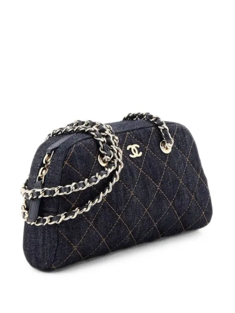 CHANEL Pre-Owned Bowling with Chain Quilted Denim clutch bag Blue X57H14OTRQVRI13V