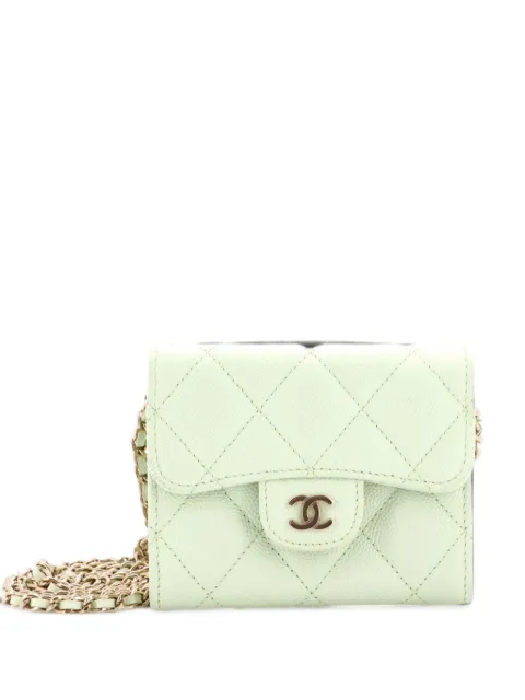 CHANEL Pre-Owned Classic Flap Card Holder on Chain Quilted Caviar Mini clutch bag Green WZ8QZRIV6SFKMGDQ
