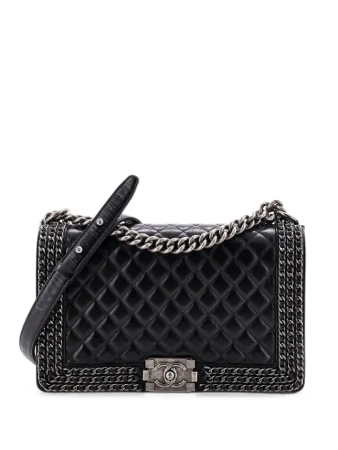 CHANEL Pre-Owned Chained Boy Flap Bag Quilted Glazed Calfskin Old Medium shoulder bag Black F9XJ59Z3M0T6ZAUJ