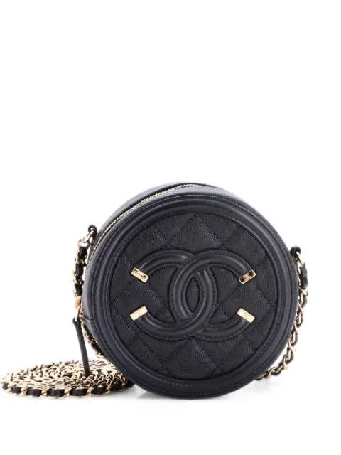 CHANEL Pre-Owned Filigree Round Clutch with Chain Quilted Caviar Mini crossbody bag Black RZWFDOVQGO8LBTYZ