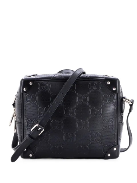 Gucci Pre-Owned Square Shoulder Bag GG Embossed Perforated Leather crossbody bag Black KU3PH8SOH9YJNJCL
