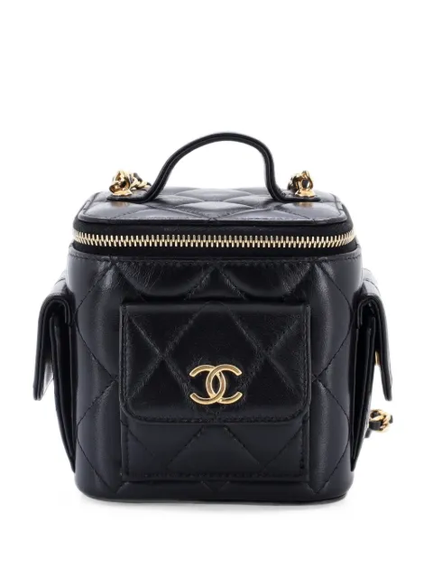 CHANEL Pre-Owned Polly Pocket Top Handle Vanity Case Quilted Lambskin Mini shoulder bag Black QBMUS2QHC8FE7HZU