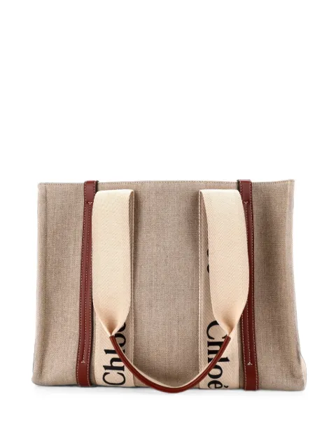 Chloé Pre-Owned Woody Canvas with Leather Medium tote bag Neutrals K6CO13HSOUCEYCVJ