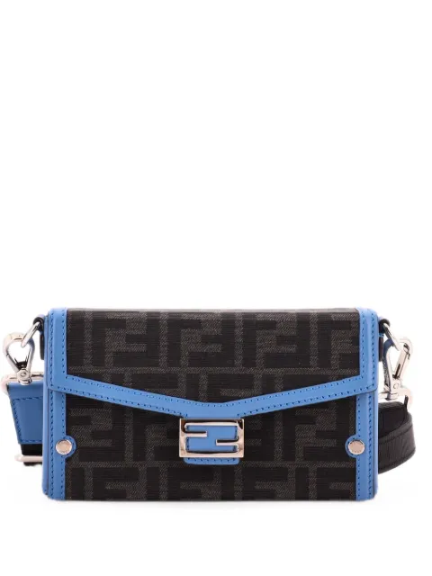 Fendi Pre-Owned Baguette Soft Trunk Phone Pouch Zucca Canvas and Leather crossbody bag Blue 9TCCITPCGT1VQ67B