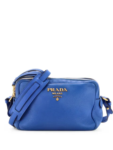 Prada Pre-Owned Double Zip Camera Bag Vitello Phenix Medium crossbody bag Blue OUF34ZH6OWGFWVS9