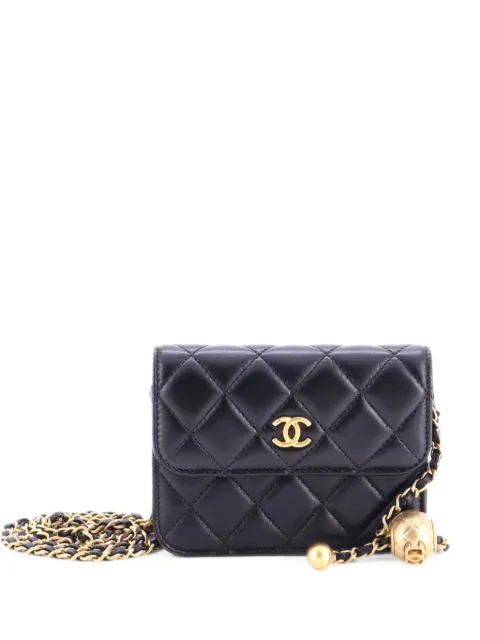 CHANEL Pre-Owned Pearl Crush Flap Clutch with Chain Quilted Lambskin Mini crossbody bag Black XREMPFKTLWOL1896