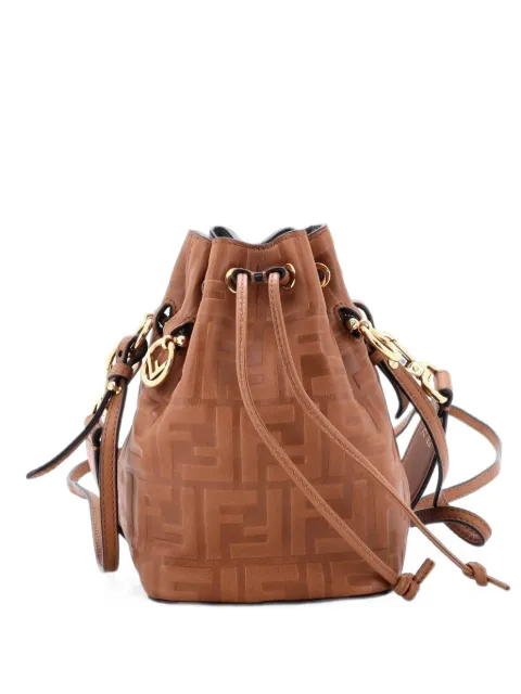 Fendi Pre-Owned Mon Tresor Zucca Embossed Leather Mini bucket bag Brown I7JONHFRZO9F565U