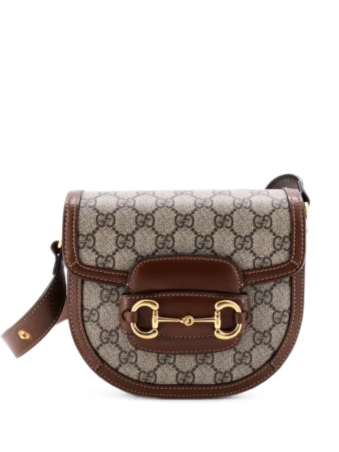Gucci Pre-Owned Horsebit 1955 Rounded Shoulder Bag GG Coated Canvas and Leather Mini crossbody bag Brown NG7Z69JBOG4OXF04