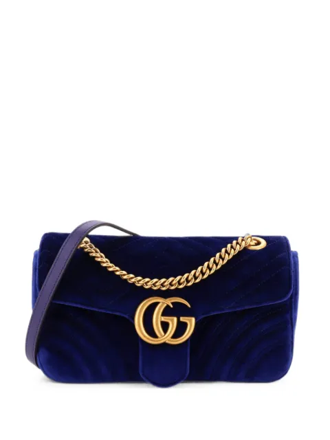 Gucci Pre-Owned GG Marmont Flap Bag Matelasse Velvet Small shoulder bag Blue MKF9FHRBBHWWCC2P